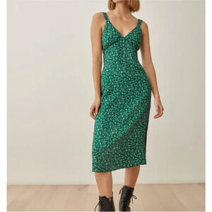 Reformation Green Floral Midi Dress
